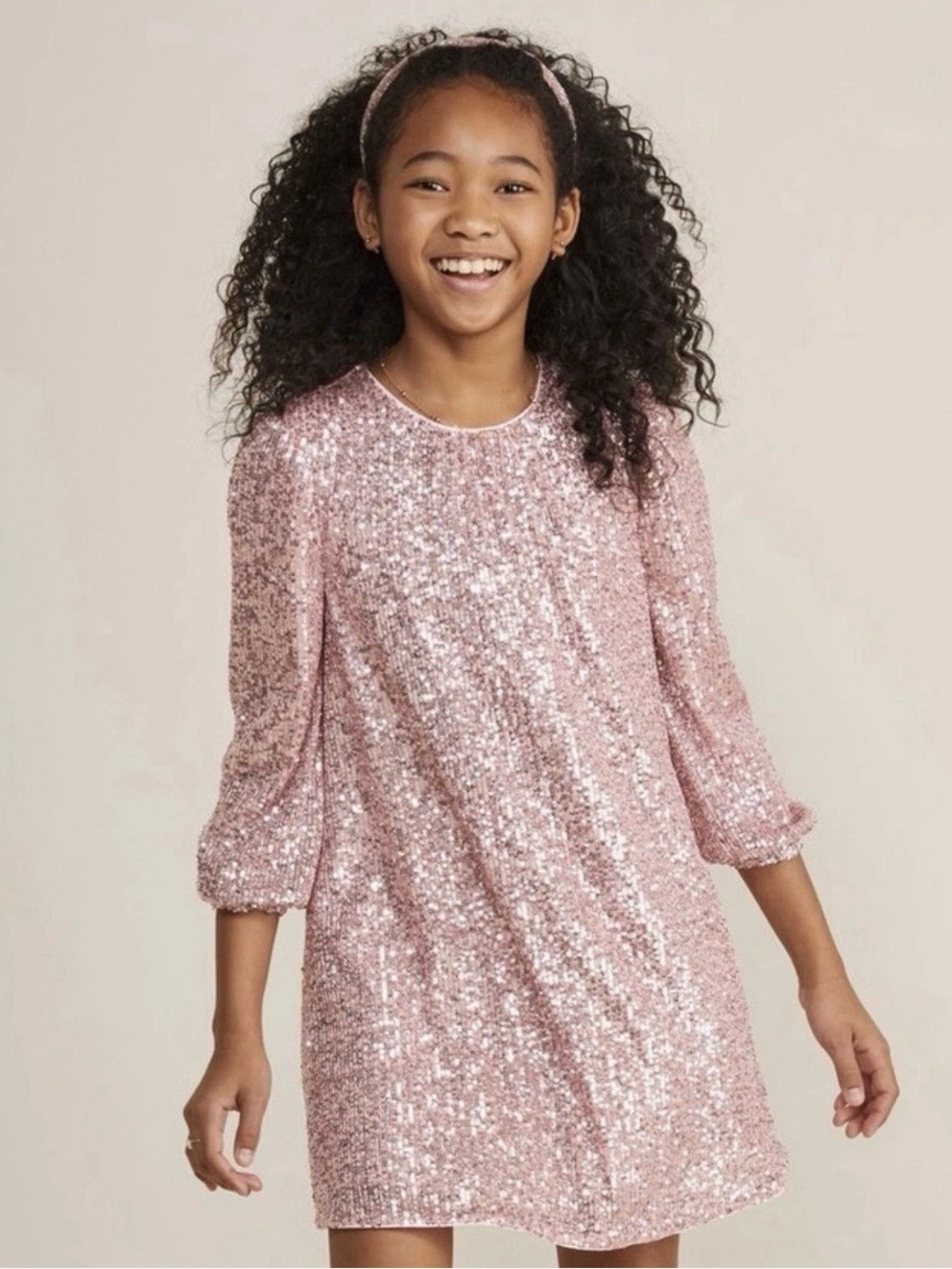 Vineyard Vines Girls XS 5-6 Rose Gold Sequin Swing Dress Holiday Party NWT